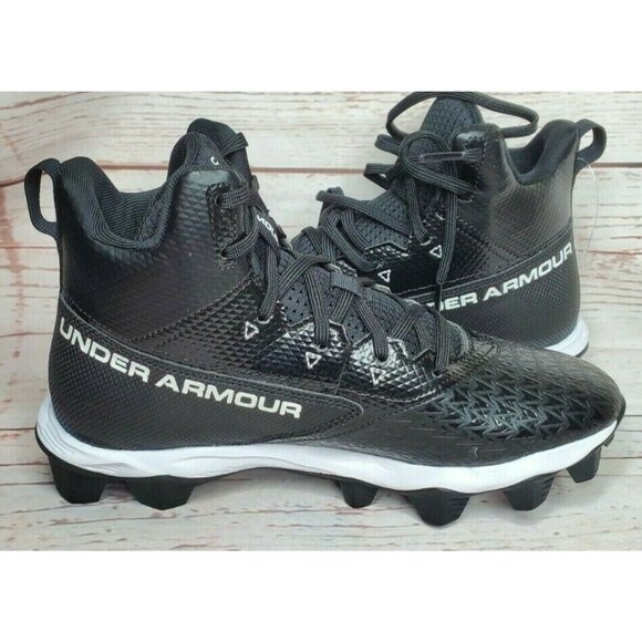 Under Armour Youth Cleated Sneakers Size 5Y – Black & White Embroidered - Picture 4 of 10